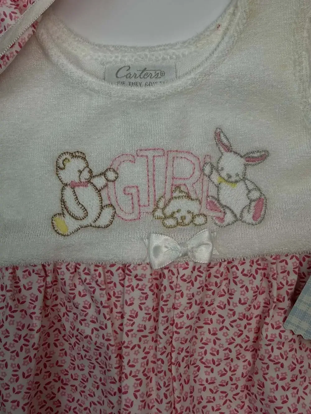 Vintage Carter’s Baby Girl 6-9 Month Bear Bunny Romper Outfit with Bonnet AS IS